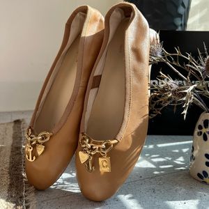 CELINE nude ballet flat with gold charms